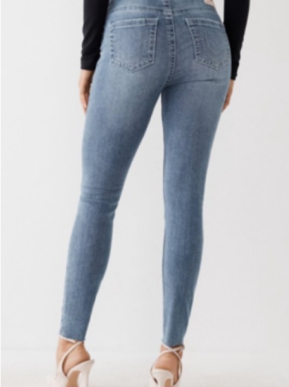 True Religion Jennie Curvy Mid Rise Super Skinny Jeans Denim Distressed Hem